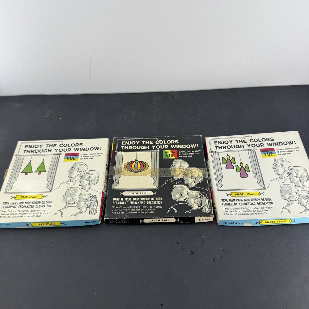 Vintage Lot 1960s Window Vue Plastic Suncatchers Christmas Decor Original Boxes
